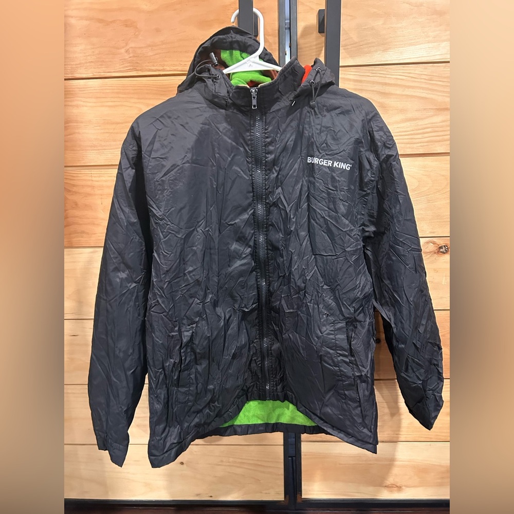 Burger King Jacket Mens medium Black Water Resistant Fleece Hooded Full Zip